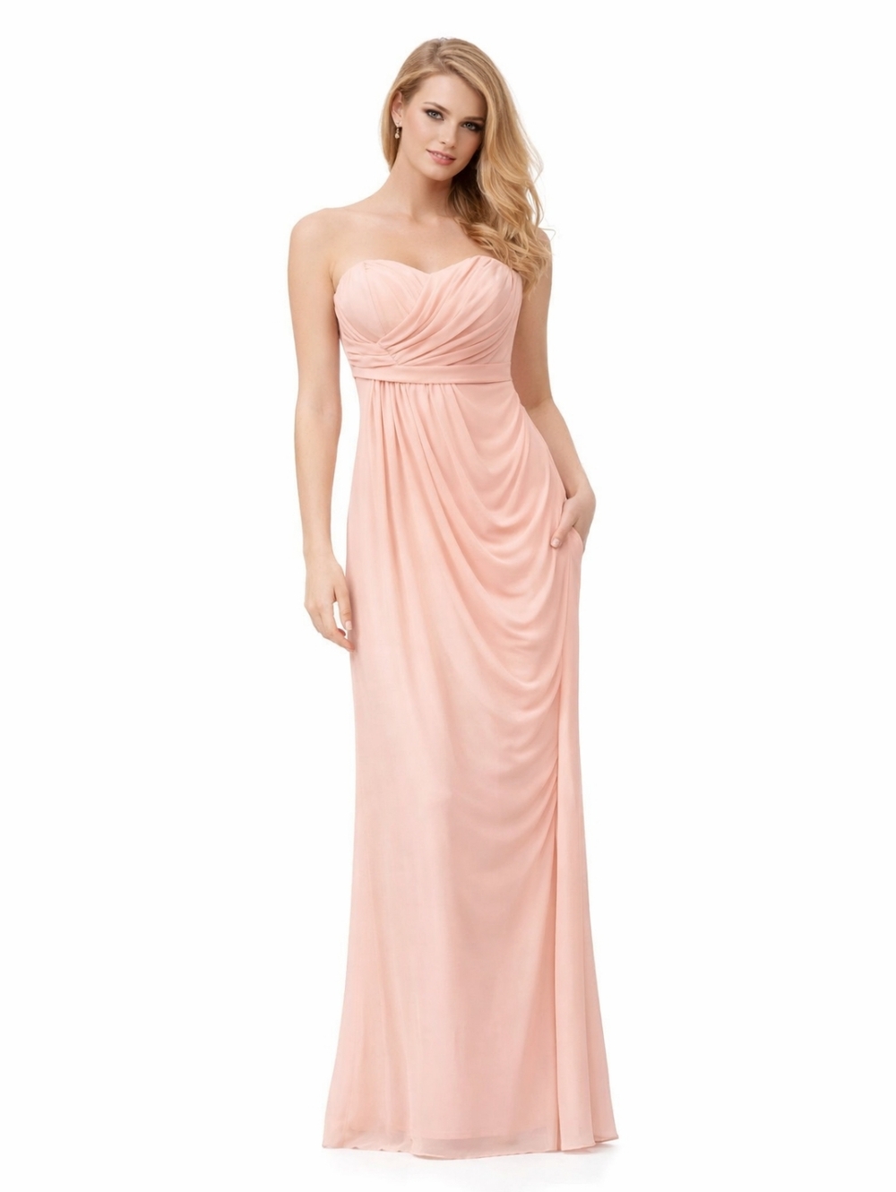 David's Bridal Strapless Powder Pink Bridesmaid Gown Size 8